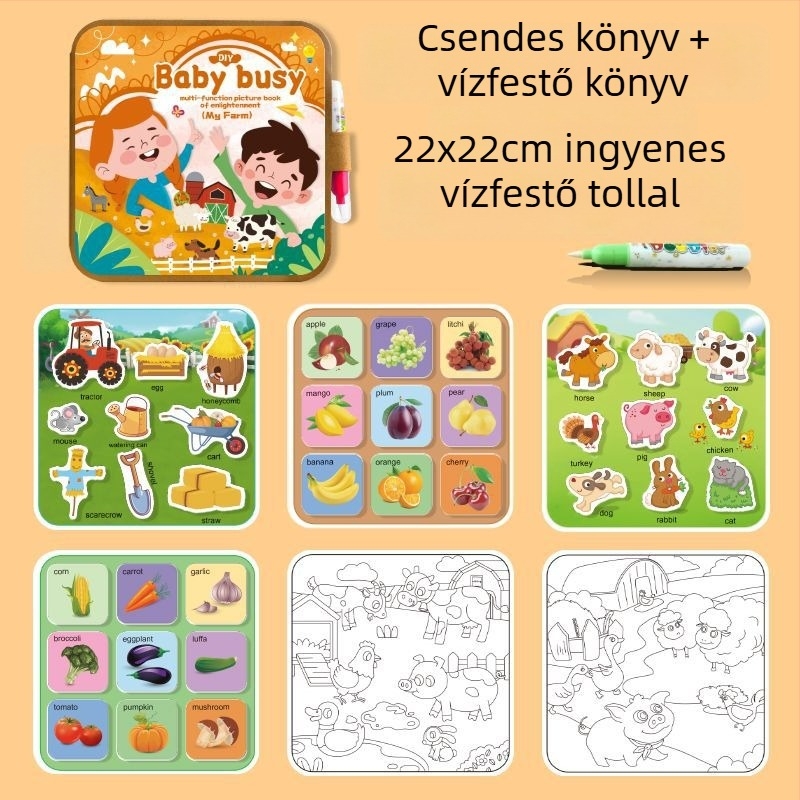 Korai nevelést támogató csendes könyvek és vízfestő könyv, összecsukható tároló, papíralapú puzzle, sík puzzle, 4–6 éveseknek, logóval testre szabható