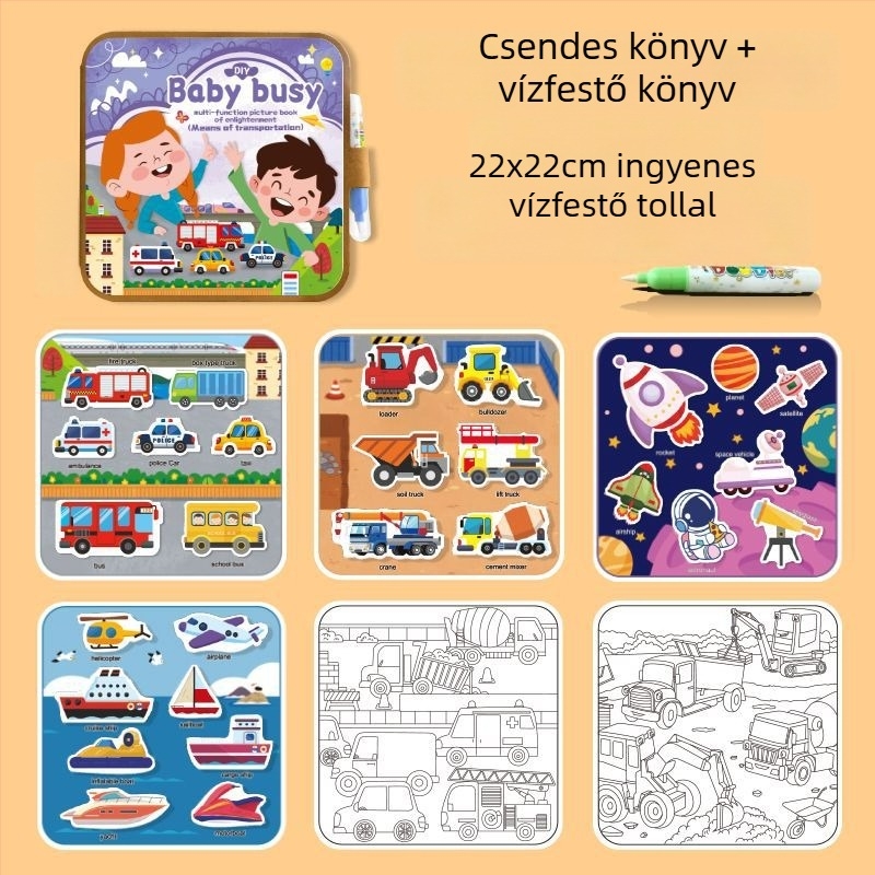 Korai nevelést támogató csendes könyvek és vízfestő könyv, összecsukható tároló, papíralapú puzzle, sík puzzle, 4–6 éveseknek, logóval testre szabható
