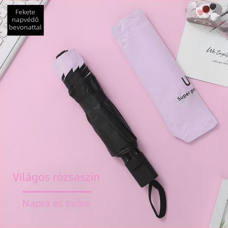 Kézi nyitású, összecsukható reklám esernyő vinil bevonatú vászonnal, 8 acél merevítővel, acél tengellyel, UPF 40+ napvédelem és logónyomtatás lehetséges