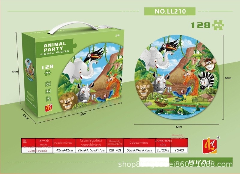 Kör alakú gyerek puzzle, 128 darab, papíralapú anyag, oktatási játék 4-6 éveseknek