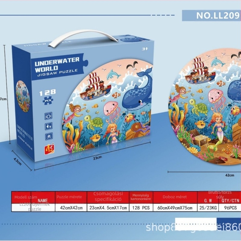 Kör alakú gyerek puzzle, 128 darab, papíralapú anyag, oktatási játék 4-6 éveseknek