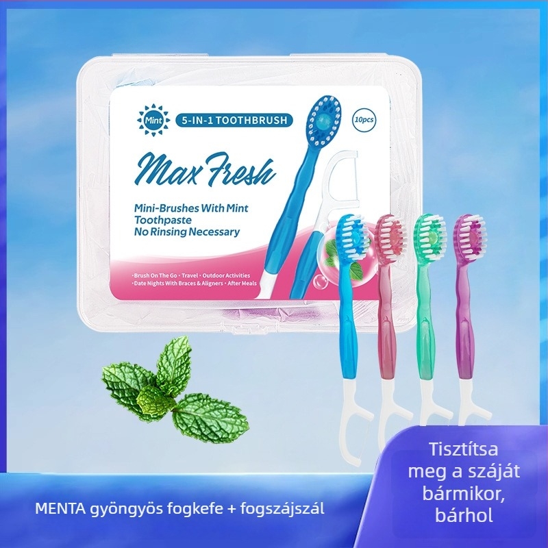 Egyszer használatos mini fogkefe pattogó gyöngyökkel, többfunkciós fogfogselyem, friss lehelet, tiszta száj, utazáshoz (Anyag: műanyag (PU); Szavatosság: 360 nap; Doboz mennyiség: 100 db; 10 pálca/doboz; Logó nyomtatás elérhető; Testreszabás elérhető)