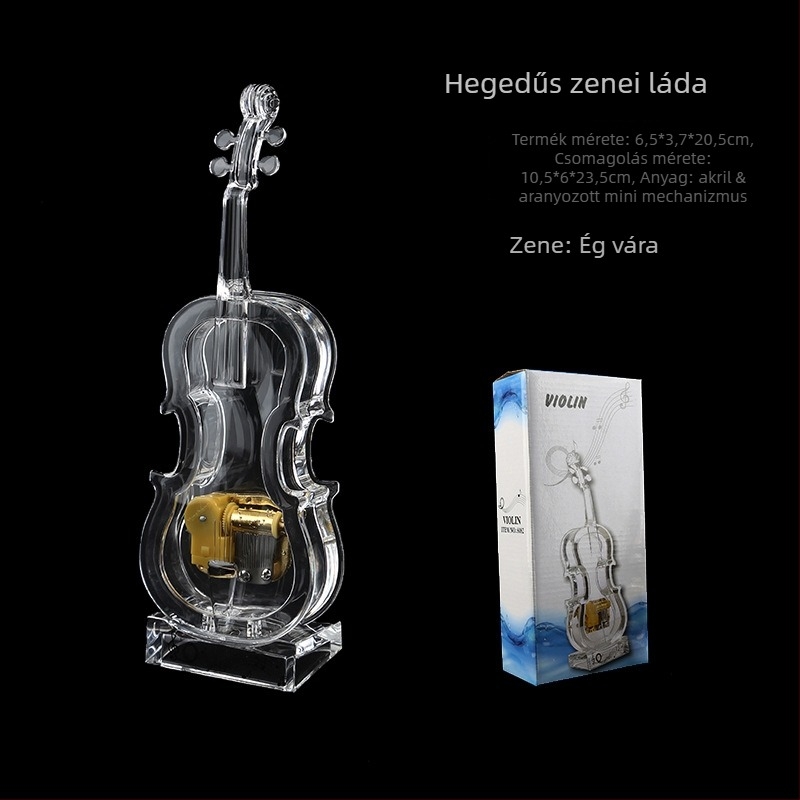 Műkristályos zenei doboz zongora motívummal, egyszerű modern stílus, díszdoboz