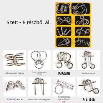 Kilenc láncos záras logikai puzzle, ötvözet, DIY, 8 db, 7–14 éveseknek