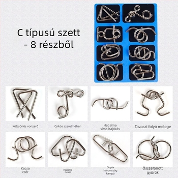 Kilenc láncos záras logikai puzzle, ötvözet, DIY, 8 db, 7–14 éveseknek