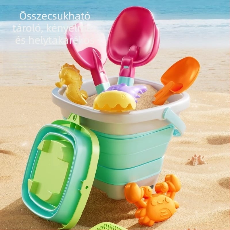 Strandhomokozó készlet: ásó és összecsukható vödör, műanyagból, 4–6 éveseknek, Fengyu