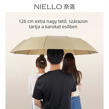 Niello Nello 12 bordás küllős esernyő, teljesen automata, alumínium küllők, tömörfa nyél, 210T szövet, kettős használat esőre/napra