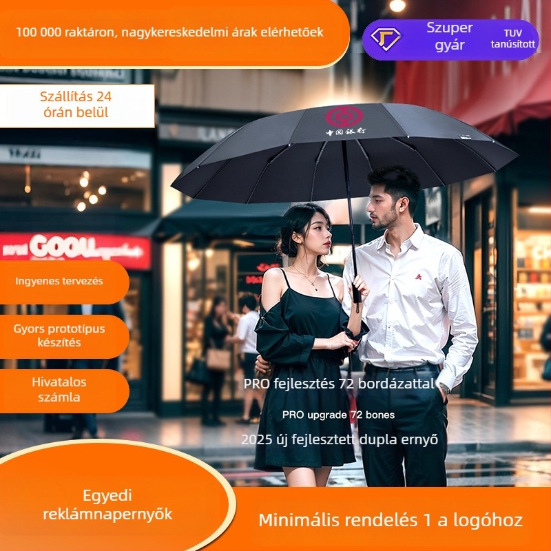 Bodini esernyő automata nyitás, szélálló és viharálló, vas bordák és nyél, vinil anyagú 170T, UPF >50