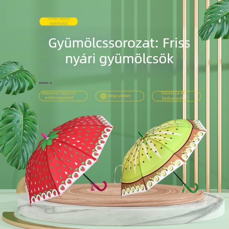 Gyermekeknek szóló karikatúra esernyő — Automatikus nyitás, 6 acél merevítő, Poliészter 170T, EVA fogantyú, egyenes rúd, Napsütés és eső használatra