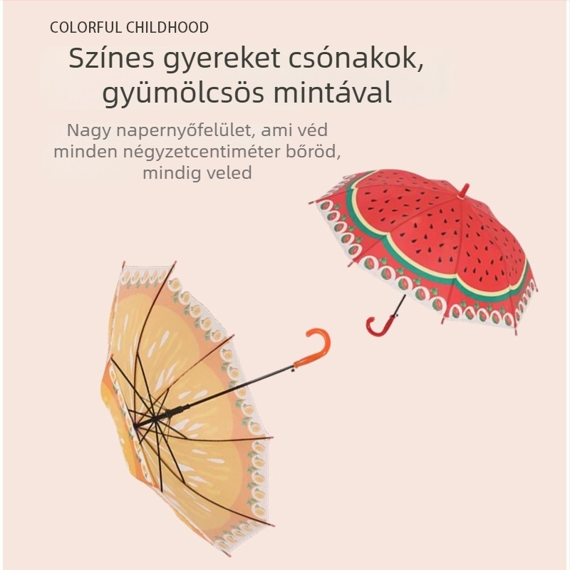 Gyermekeknek szóló karikatúra esernyő — Automatikus nyitás, 6 acél merevítő, Poliészter 170T, EVA fogantyú, egyenes rúd, Napsütés és eső használatra
