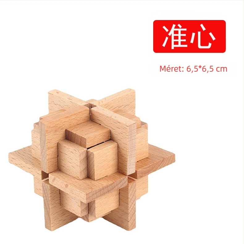 Fából készült Kongming/Luban zár puzzle – bükkfa, DIY-barát, testreszabás elérhető
