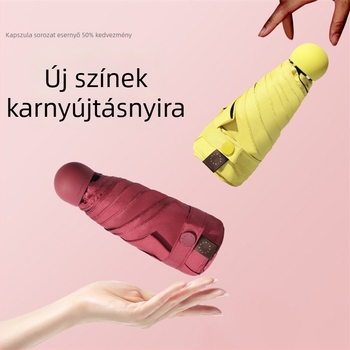 Kilencszínű kapszula esernyő napra és esőre, UPF50+ UV védelem, ötágú összecsukható esernyő fekete bevonattal