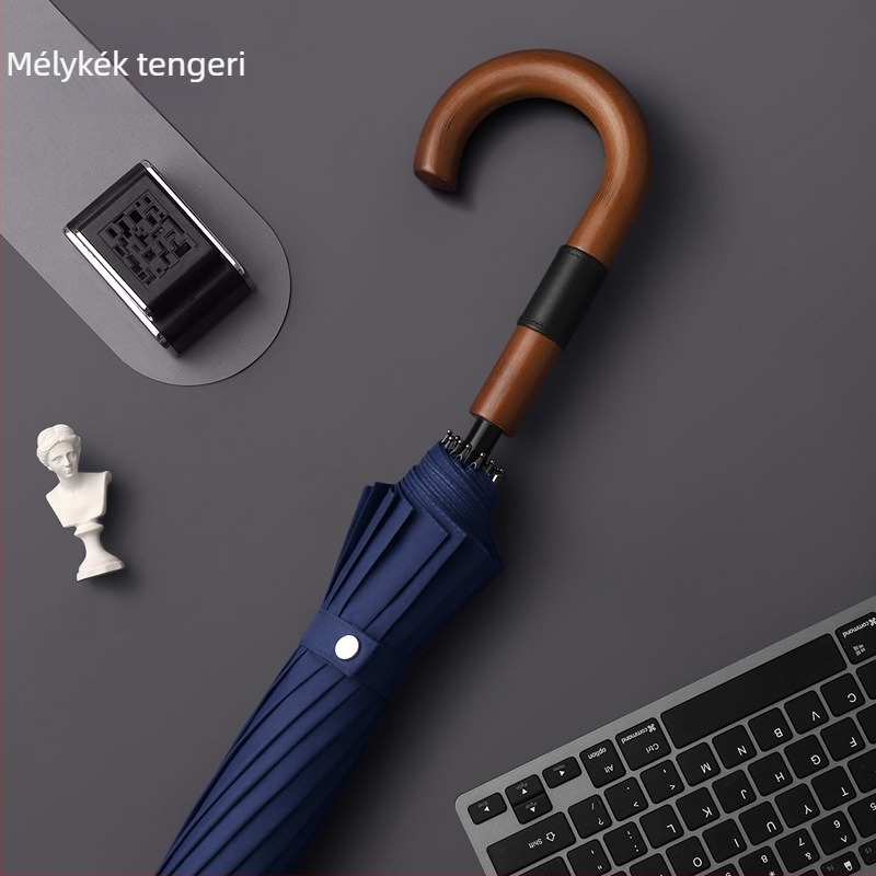 Hosszú nyélű ernyő görbe faber fogantyúval, automatikus nyitás, 16 borda, megerősített rostos váz