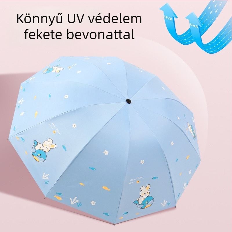 Nagy tíz bordájú esernyő nap és eső elleni védelem, rajzfilm mintával, UV védelem