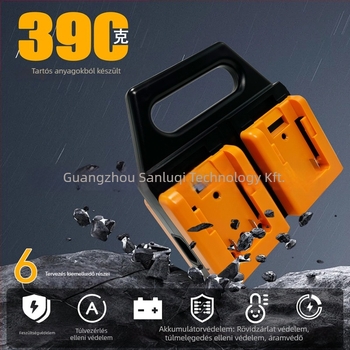 DEWALT Akkumulátor Tároló Állvány + Töltő — Kettős Funkciójú Hordozható Tartó Akkumulátorokhoz; Bemenet 100-240V/50-60Hz, Kimenet 4A, CE Tanúsítvány, Sorozat: DEWALT Battery Storage Rack + Charging Function, Akkumulátorokhoz