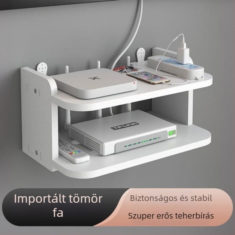 WiFi falra szerelhető televíziós tároló, set-top box és router számára, fúrás nélkül