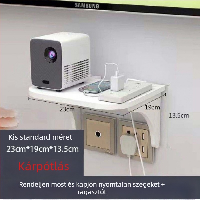 WiFi falra szerelhető televíziós tároló, set-top box és router számára, fúrás nélkül