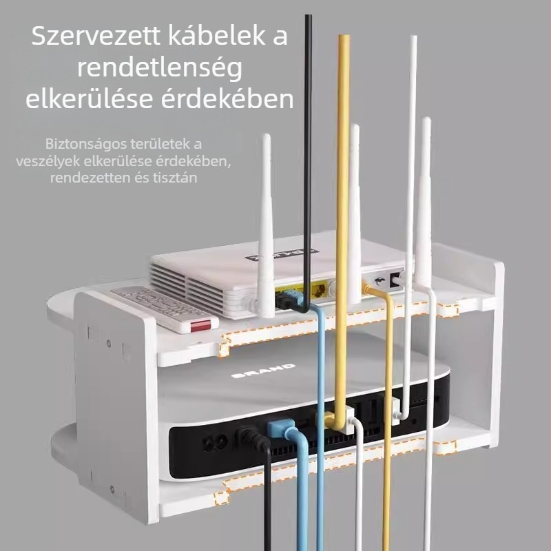 Falihoz szerelhető routertartó és WiFi tároló polc, 2 szintű falpolc TV-boxhoz