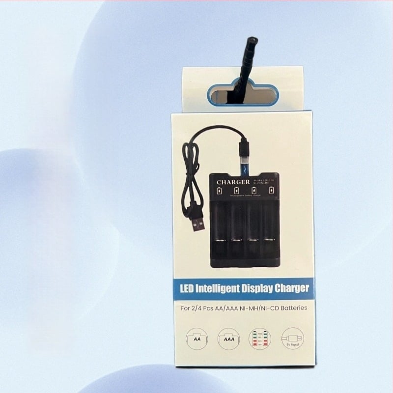 CS sorozat négyrekeszes USB akkumulátor töltő NiMH/NiCd 1.2V cellákhoz, bemenet 5V DC, kimenet 12V 250mA, EMC és RoHS tanúsított