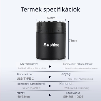 AA/AAA akkumulátortöltő, 12 rekesz, 4 x 5V/0,5A kimeneti port