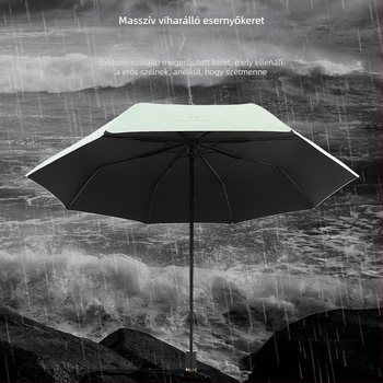 Reklámcélú összecsukható esernyő napra és esőre, 8 bordával, poliészter 190T anyag, kézi nyitás, tömeg 350 g, nyomtatott logó és testreszabás
