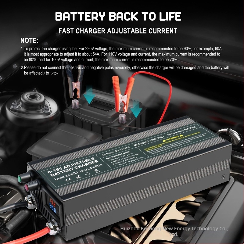 Capac 15V60A LiFePO4 akkumulátor töltő, állítható feszültséggel és árammal, intelligens adapter, gyors töltés