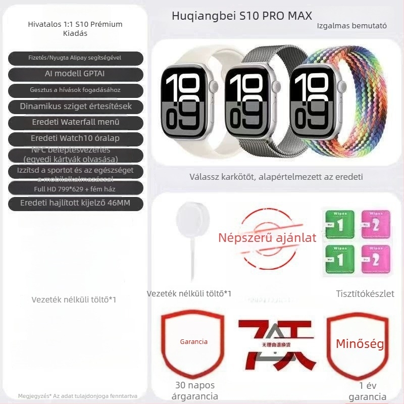 S10 Bluetooth sportos okosóra – pulzusmérés, vér oxigénszint, alvásfigyelés, lépésszámláló, NFC
