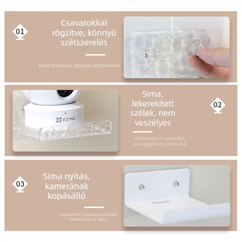 Akril falra szerelhető kamera polc, mozgatható tartó, modern minimalist stílus