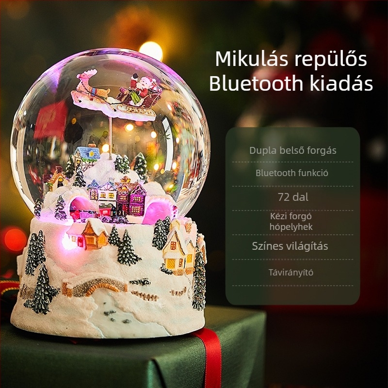 Forgó hókristály gömb Bluetooth zenebox selyemvirággal, nyolc dallammal