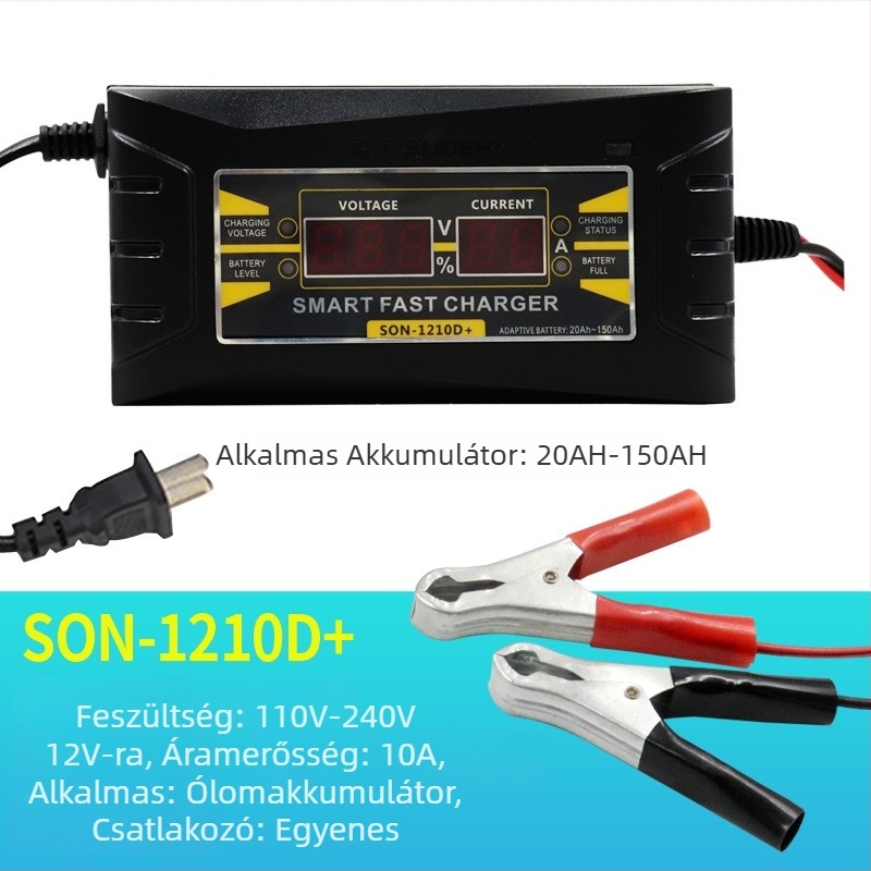 Suoer Autó Akkumulátor Töltő, ólom-akkumulátorhoz, 12V kimenet, 100-240V bemenet, intelligens kijelző