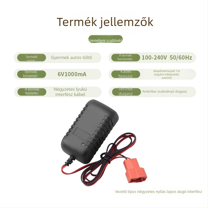 Gyerekeknek szánt elektromos autó töltő, 6–12V, bemenet 100–240V AC, kimenet 6–12V, 1A