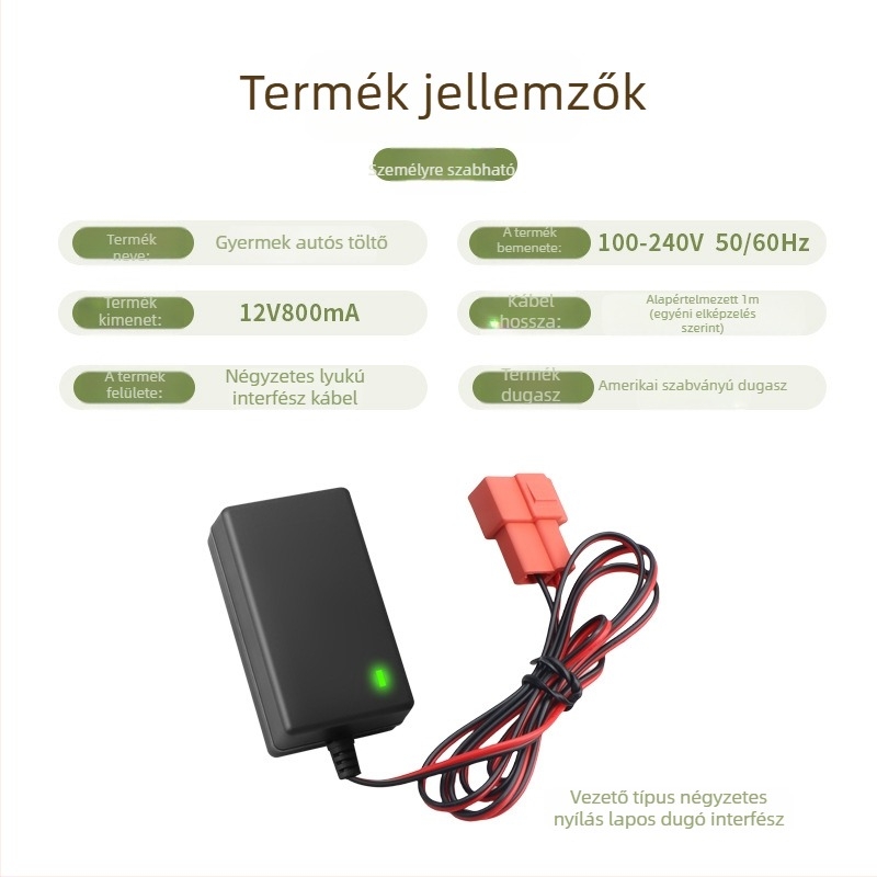 Gyerekeknek szánt elektromos autó töltő, 6–12V, bemenet 100–240V AC, kimenet 6–12V, 1A