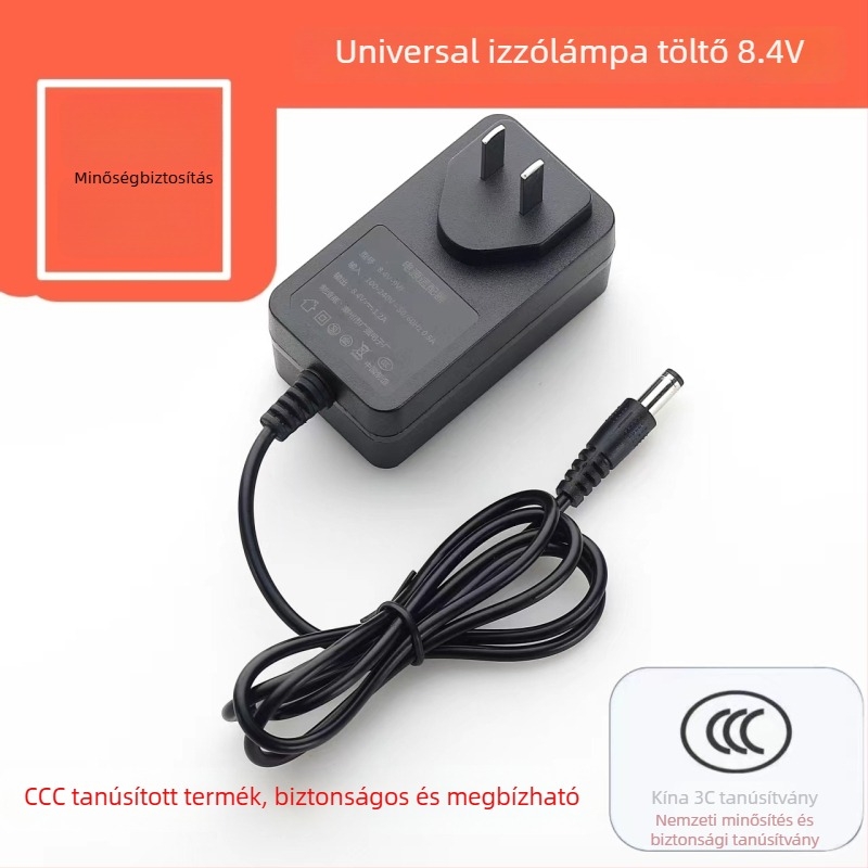 Li-ion akkumulátor töltő, többszörös feszültség 5V/8.4V/12.6V/16.8V/21V, bemenet AC100–240V, CCC tanúsított