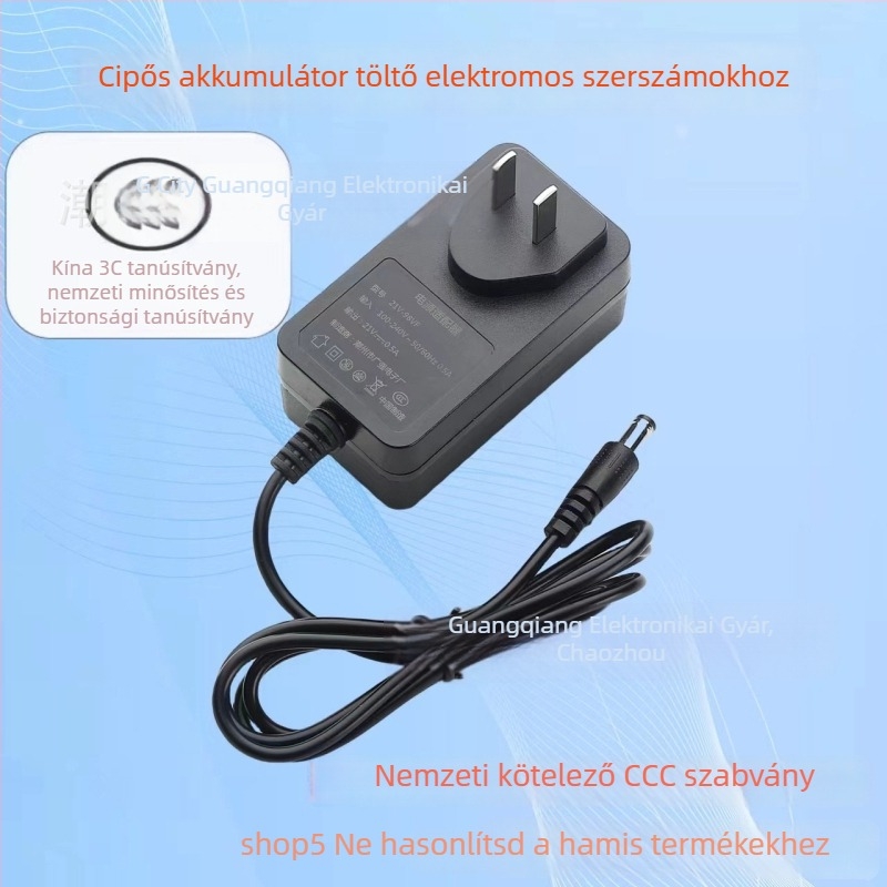 Li-ion akkumulátor töltő, többszörös feszültség 5V/8.4V/12.6V/16.8V/21V, bemenet AC100–240V, CCC tanúsított