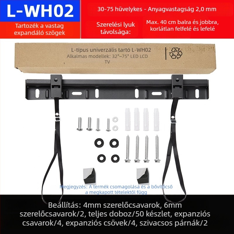 Kétlyukú univerzális TV-fali tartó, modell L02, vasból, mechanikus vezérlés, teherbírás >15 kg