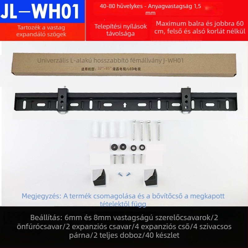 Kétlyukú univerzális TV-fali tartó, modell L02, vasból, mechanikus vezérlés, teherbírás >15 kg