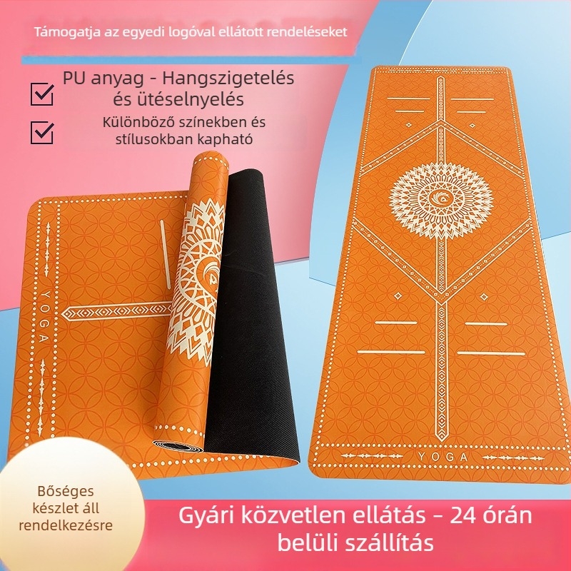 PU gumi jóga matrac otthoni edzéshez, izzadságot felszívja, csúszásmentes, méretek 185 × 68 cm, vastagság 4–5 mm