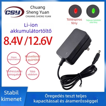 Li-ion akkumulátor töltő, 8.4V, bemenet AC 100-240V, kimenet DC 8.4V 1A