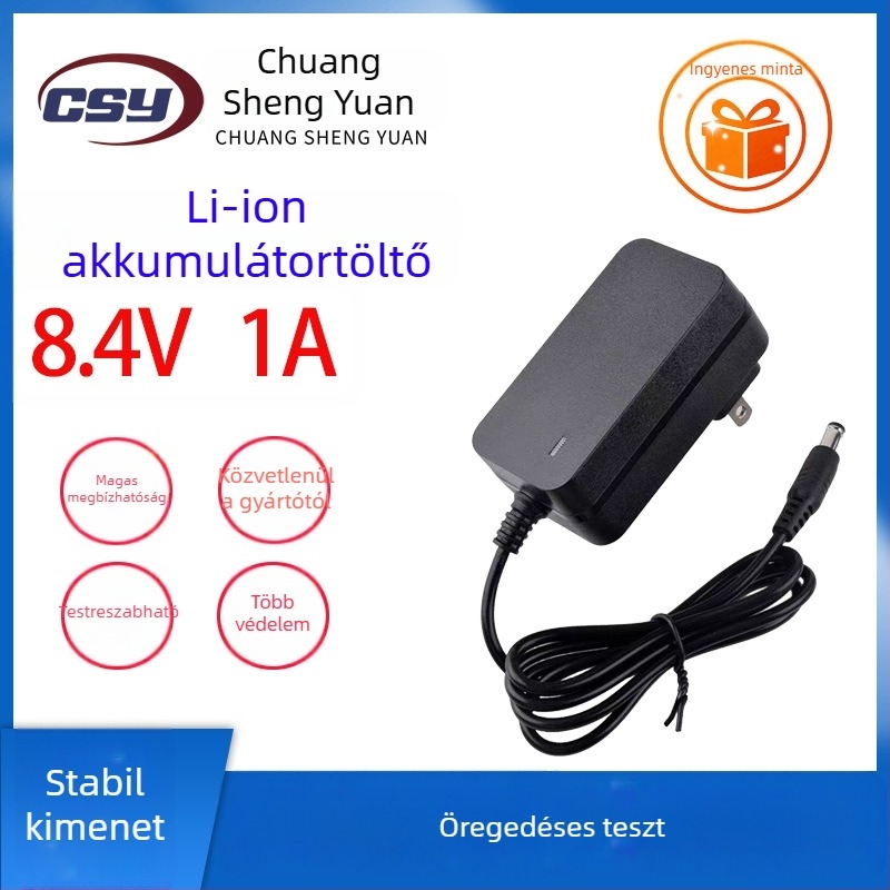 Li-ion akkumulátor töltő, 8.4V, bemenet AC 100-240V, kimenet DC 8.4V 1A