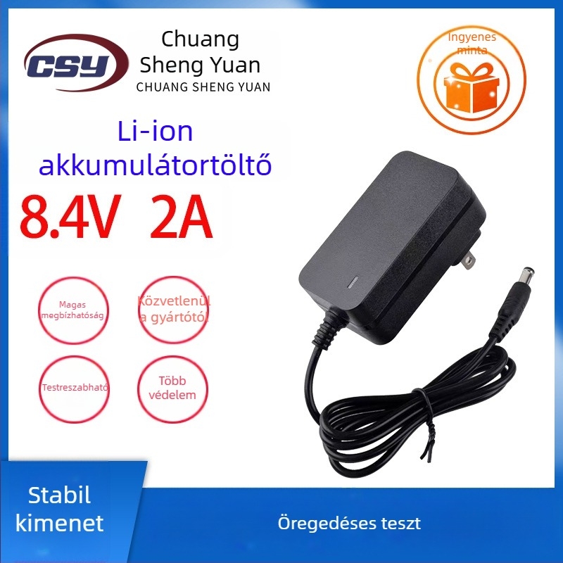 Li-ion akkumulátor töltő, 8.4V, bemenet AC 100-240V, kimenet DC 8.4V 1A