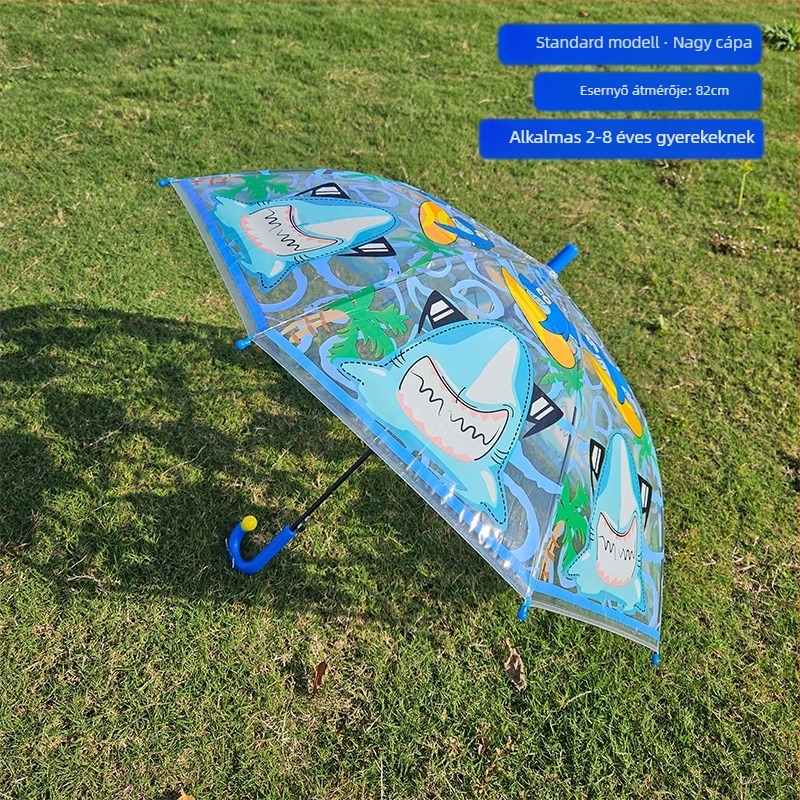 Gyerekeknek szóló rajzfilmszerű átlátszó ernyő, hosszú nyél, 8 borda, automata nyitás, logó nyomtatás