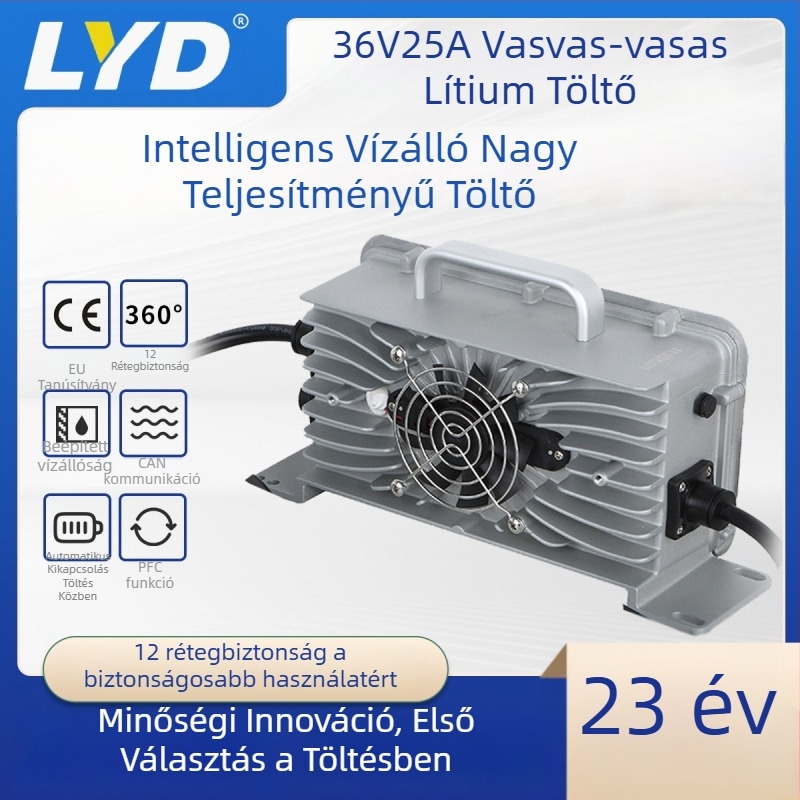 LiFePO4 akkumulátortöltő, bemenet AC 90-240 V, kimenet DC 36,5 V 15 A, tanúsítványok FCC RoHS