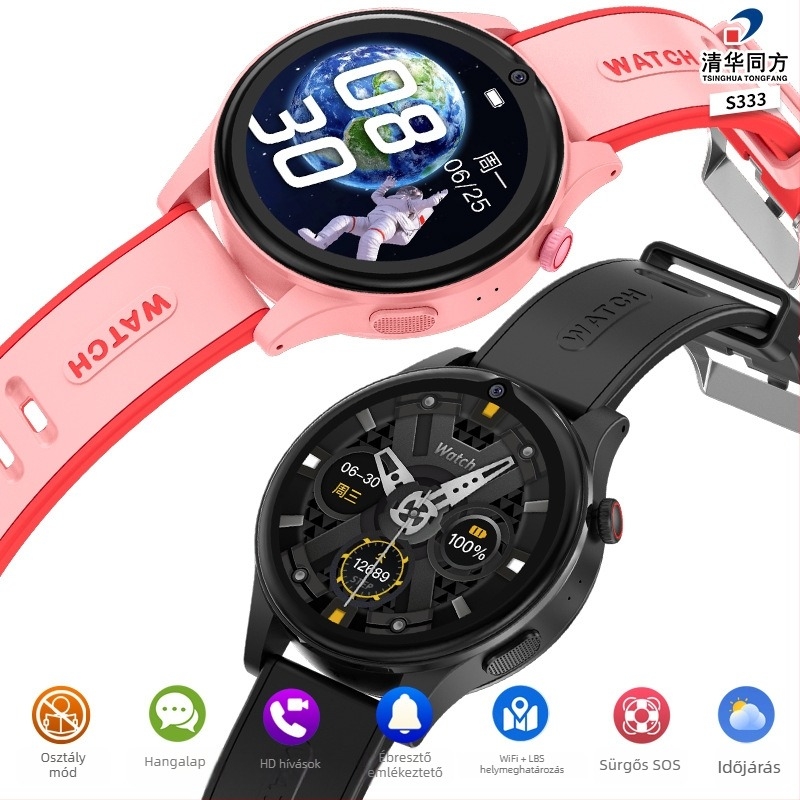 Tsinghua Tongfang S333 Okos diák-kártyás telefonos óra, kerek AMOLED kijelző, kártyahely, Android-kompatibilis, 7–14 nap akkumulátor, vízálló