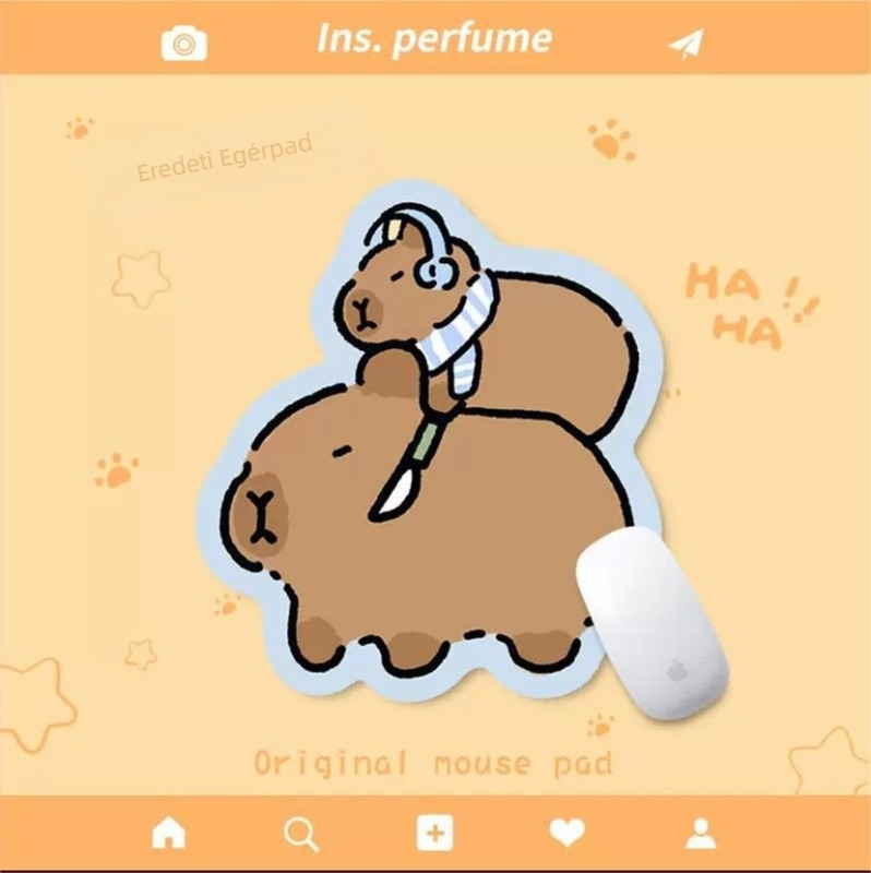 Kis egérpad billentyűzethez és csuklótámaszhoz capybara rajzfilmes dizájnnal, természetes gumi, csúszásmentes felület, hőátviteles nyomtatás, személyre szabható képekkel