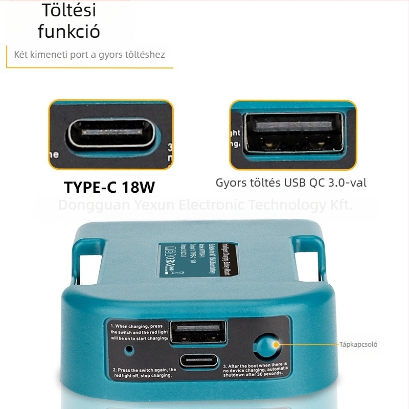 USB-s övcsat 18V lítiumakkumulátorokhoz (18V • 3A • CE)