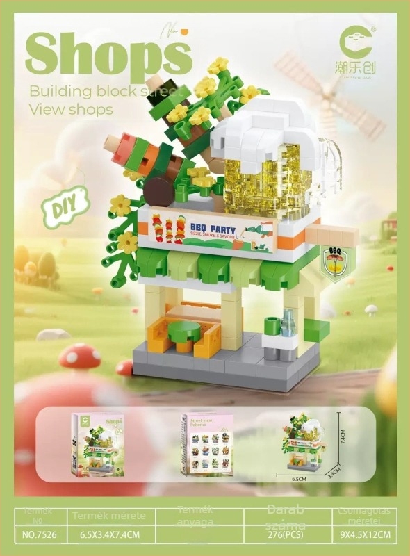 Építő blokkok készlet 7–14 éveseknek; LEGO-kompatibilis utca-szcenárió mikroblokkok; ABS műanyag; 200–400 darab; 0,2 kg