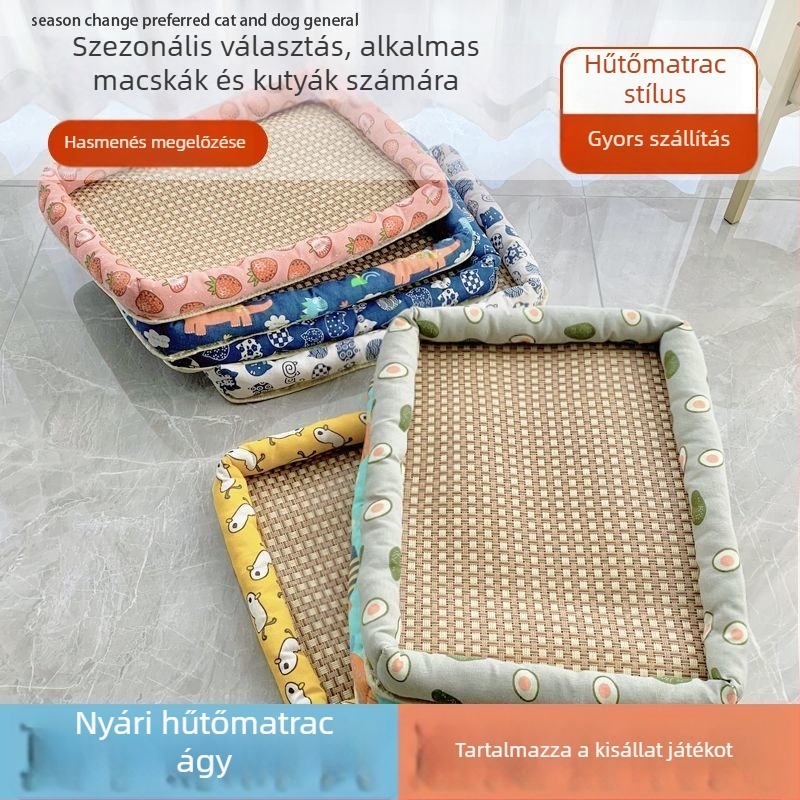 Nyári hűtő matrac háziállatoknak, rotangból készült fészek macskáknak és kutyáknak, Teddy-stílusú fekhely