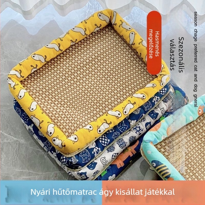 Nyári hűtő matrac háziállatoknak, rotangból készült fészek macskáknak és kutyáknak, Teddy-stílusú fekhely