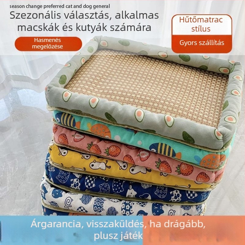 Nyári hűtő matrac háziállatoknak, rotangból készült fészek macskáknak és kutyáknak, Teddy-stílusú fekhely