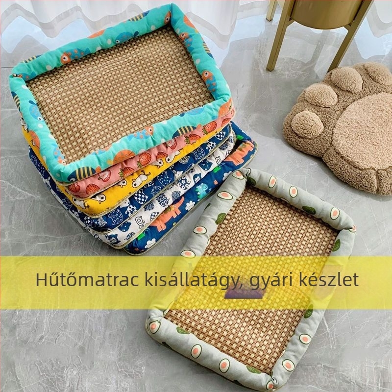 Nyári hűtő matrac háziállatoknak, rotangból készült fészek macskáknak és kutyáknak, Teddy-stílusú fekhely